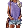 Smile Fish Womens Summer Short Cap Sleeve Shirts Solid Loose Fit Pocket Tunic Tops