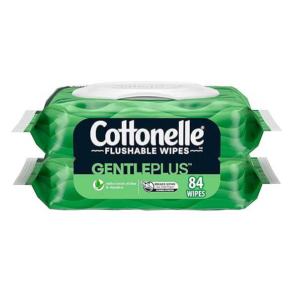 COTTONELLE GENTLEPLUS FLUSHABLE WET WIPES WITH ALOE & VITAMIN E – 2 FLIP-TOP PACKS, 84 TOTAL FLUSHABLE WIPES, 42 COUNT (PACK OF 2)