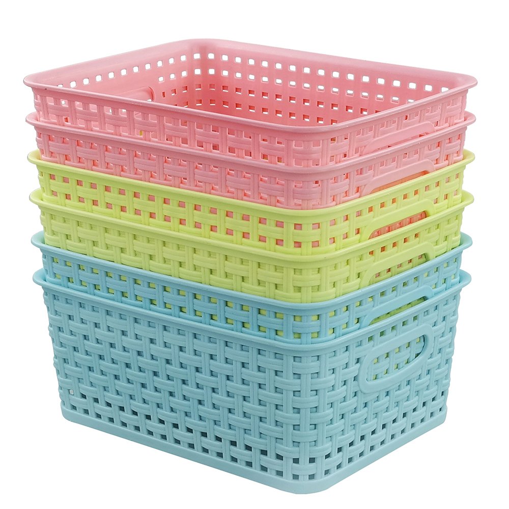 Eudokky Plastic Colored Storage Baskets, Small Woven Baskets Set of 6