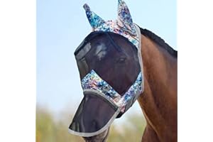 Harrison Howard LumiVista Horse Fly Mask Long Nose with Ears UV Protection for Horse Pastel Mix L Full Size