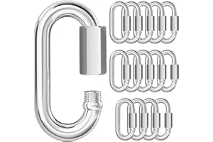 KINLINK 15PCS M6 1/4 Quick Link Chain Connector, 304 Stainless Steel Carabiner, Small Locking Carabiner Clips Heavy Duty Chain Link Connector for Connecting Hammock，Swing, Shade Sail-Capacity 875LB