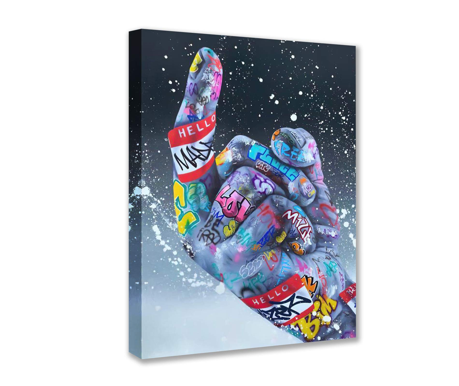 Banksy Pop Street Graffiti Art Paintings Middle Finger Gesture Pop Pictures Classic Street Artwork Graffiti Wall Art 1 Piece Prints on Canvas Living Room Home Decor Framed Ready to Hang (16''Wx24''H)