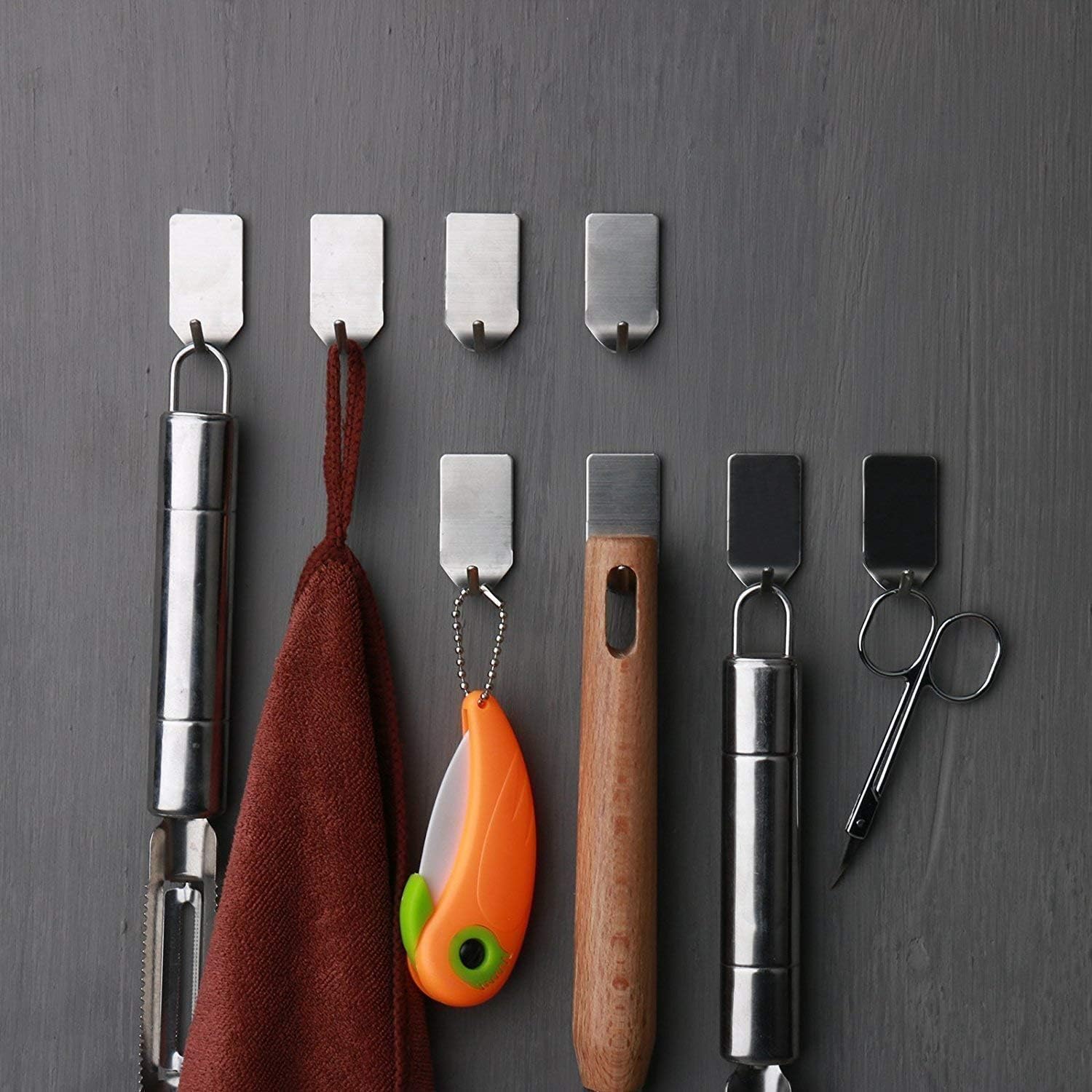 Small Adhesive Hooks Hat Organizer Hooks Wall Hangers Stainless Steel Ultra Strong Wall Rack Hooks for Hanging Hats, Caps, Keys, Kitchen Utensils- Kitchen, Bathroom, Cabinet-20 Packs: Home & Kitchen