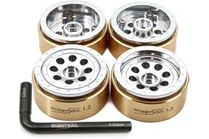 HOBBYSOUL 1.3 Beadlock Wheels & Brass Ring Weight - 43g/set - Adjustable Offset 1.3 wheels Hex 7mm for 1/18 1/24 RC Crawler TRX4M SCX24 Upgrade (4pcs, Silver)