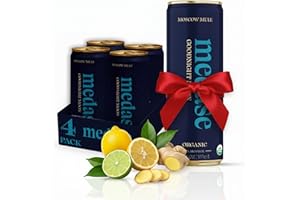 MEDASE Moscow Mule "Goodnight Moon" Non-Alcoholic Mocktail (12oz 4 Pack) Authentic Taste, Healthy and Organic Drink, Alcohol Free Beverage, Low Calorie, Gluten Free, Vegan, GMO Free