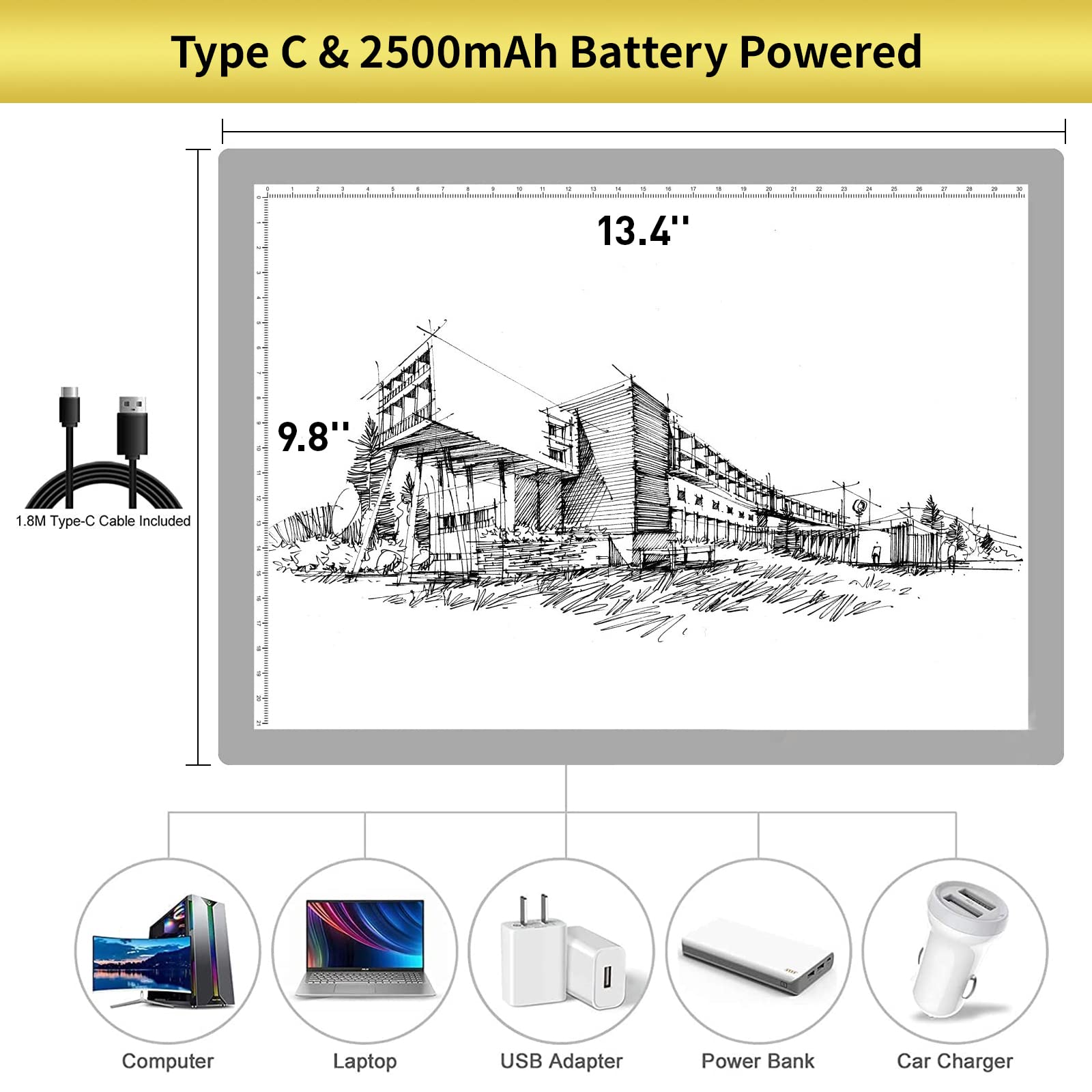 TOHETO Portable A4 Tracing LED Copy Board with Carry Bag, Cordless Battery Powered 5 Levels Brightness Light Box Rechargeable Light Board for Weeding Vinyl X-ray Viewing Diamond Painting (Grey)