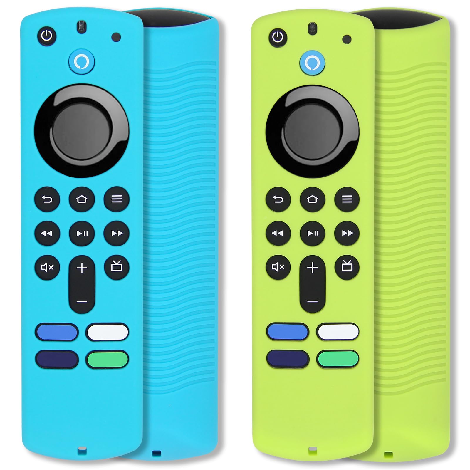 [2 Pack] Pinowu Firestick Remote Cover Case Compatible with Fire TV Stick 4K Alexa Voice Remote 3rd Gen, Anti Slip Silicone Sleeve with Wrist Strap (Green & Turquoise) (NOT for HD / 4K 2nd 2024)