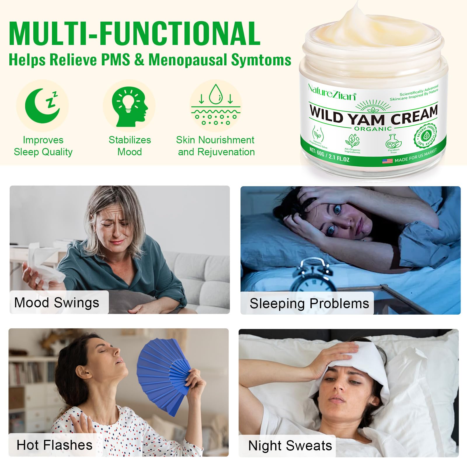 Wild Yam Cream - Wild yam Cream - Suitable for Relieving Symptoms During Periods of Physical Change - for All Skin Types 2.1floz