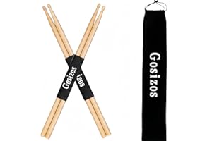 Gosizos Drum Sticks 5A Classic Hickory Wood, Drum Accessories 2 pair, Drumsticks With Carrying Bag, Christmas Birthday Gift, Great Holiday