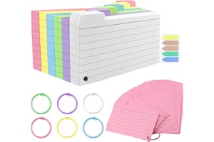 CATEPHE 300 Pack Index Cards, 3" x 5" Ruled Index Cards with Ring, Colored Lined Flash Cards, Both Sides Note Cards Study Cards, Memo Scratch Pad for Office School Home (6 Colors)…