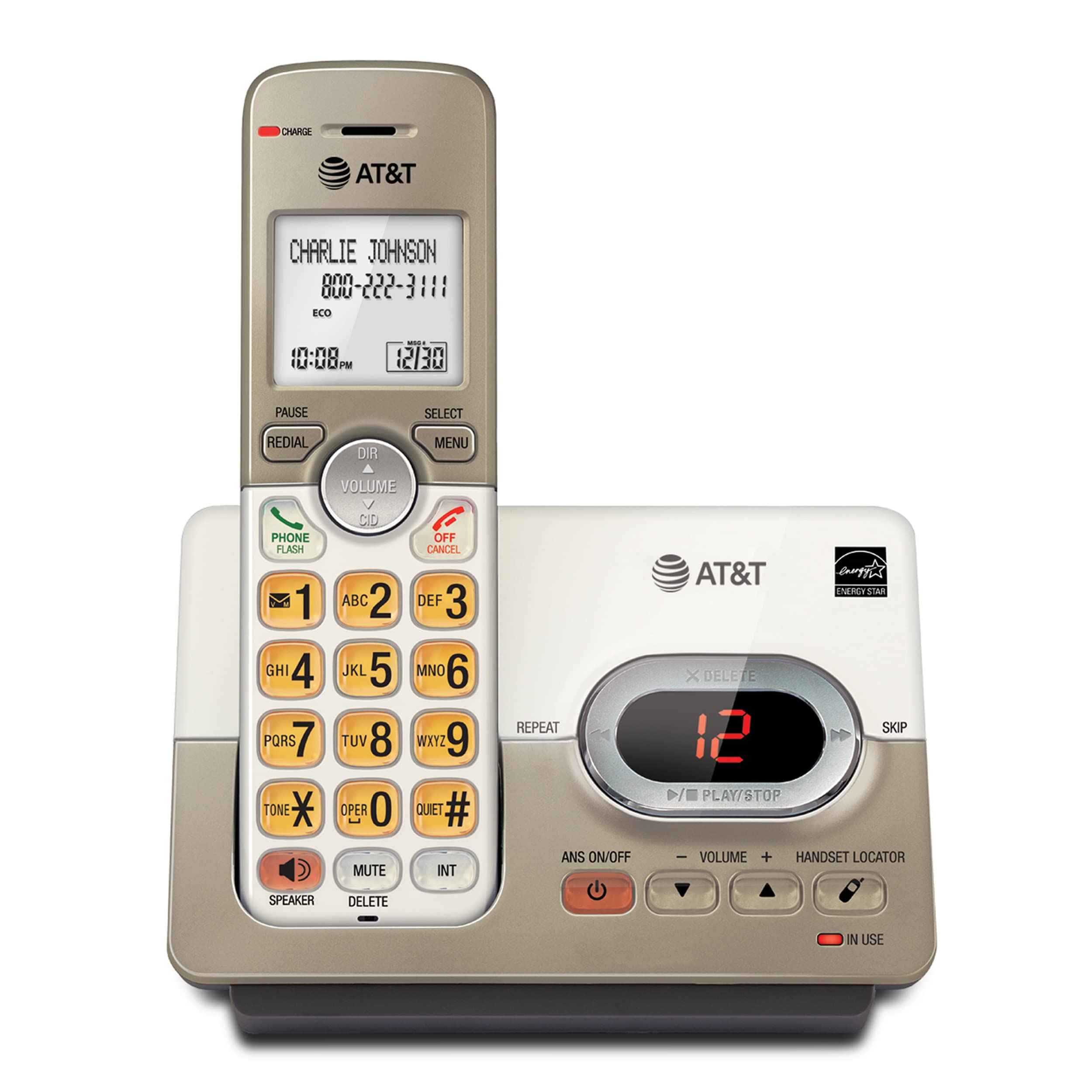 Photo 1 of AT&T EL52113 Cordless Phone with Answering System & Extra-large Backlit Keys Light champagne