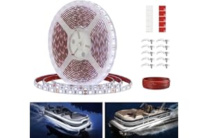 Vbakor Pontoon LED Strip Lights, 12V 5M/16.4FT Waterproof Marine LED Light Boat Interior Light, Boat Deck Light for Pontoon Fishing Boat, Extension Cable Included