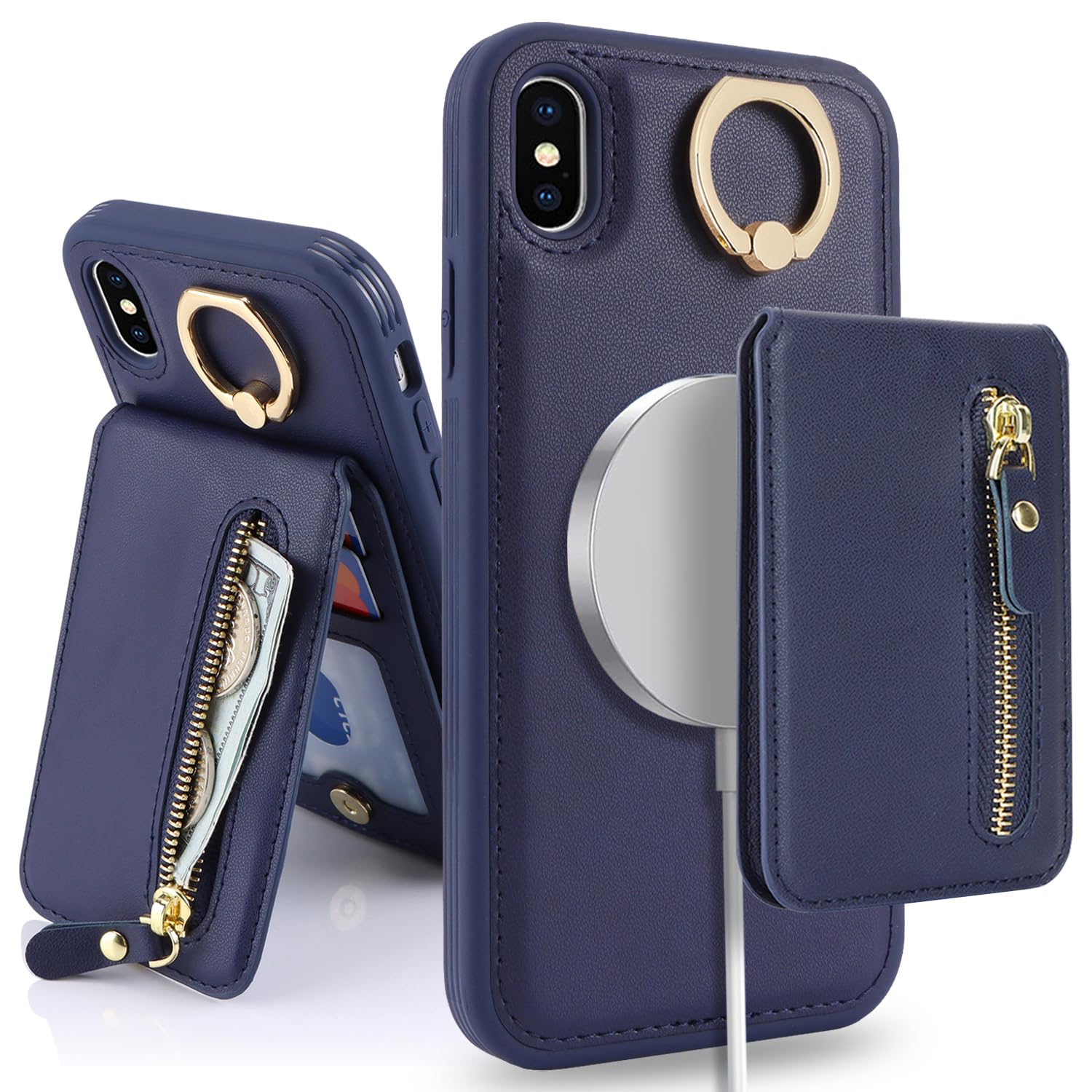 SailorTech iPhone XS Max Case with Card Holder, Stand & Kickstand - Navy Blue