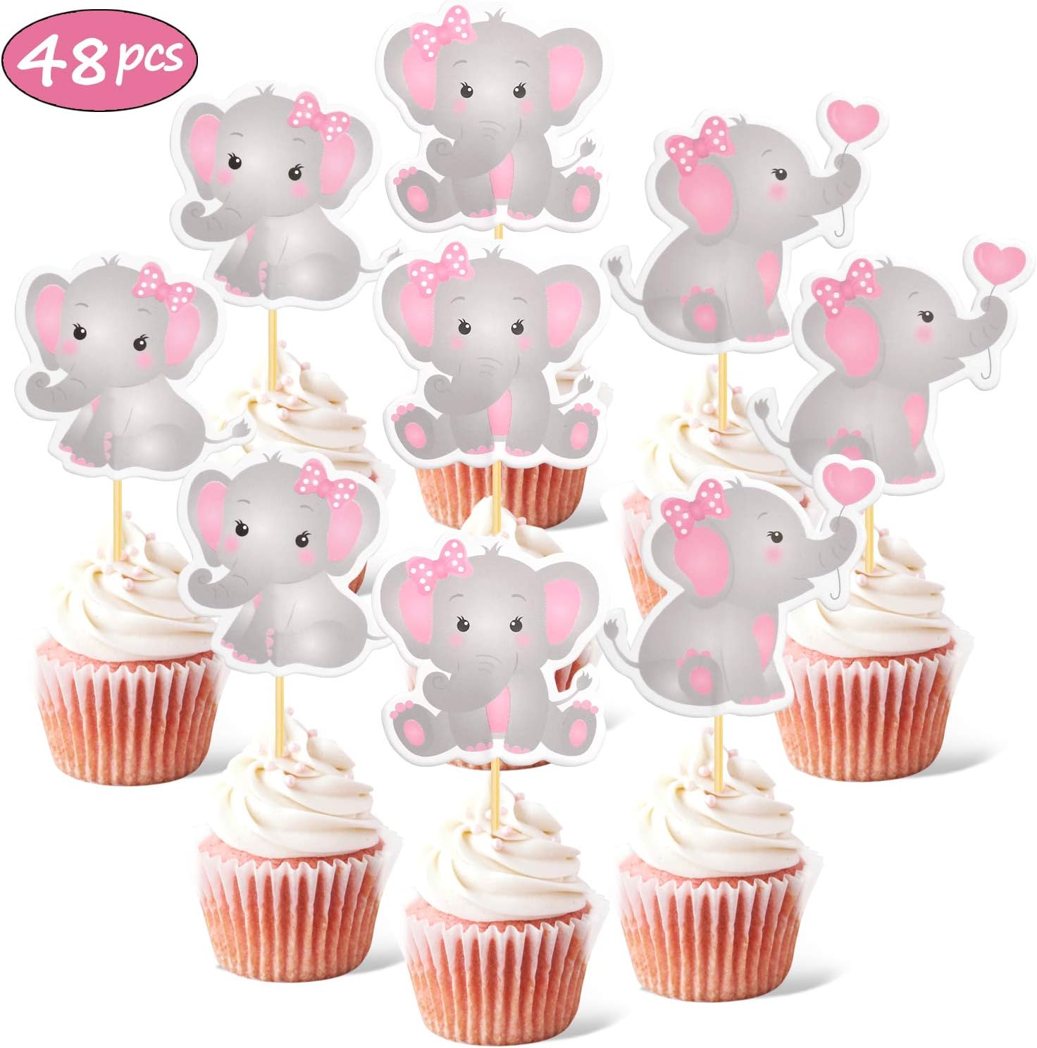 Amazon Com Faisichocalato 48pcs Pink Elephant Cupcake Toppers It