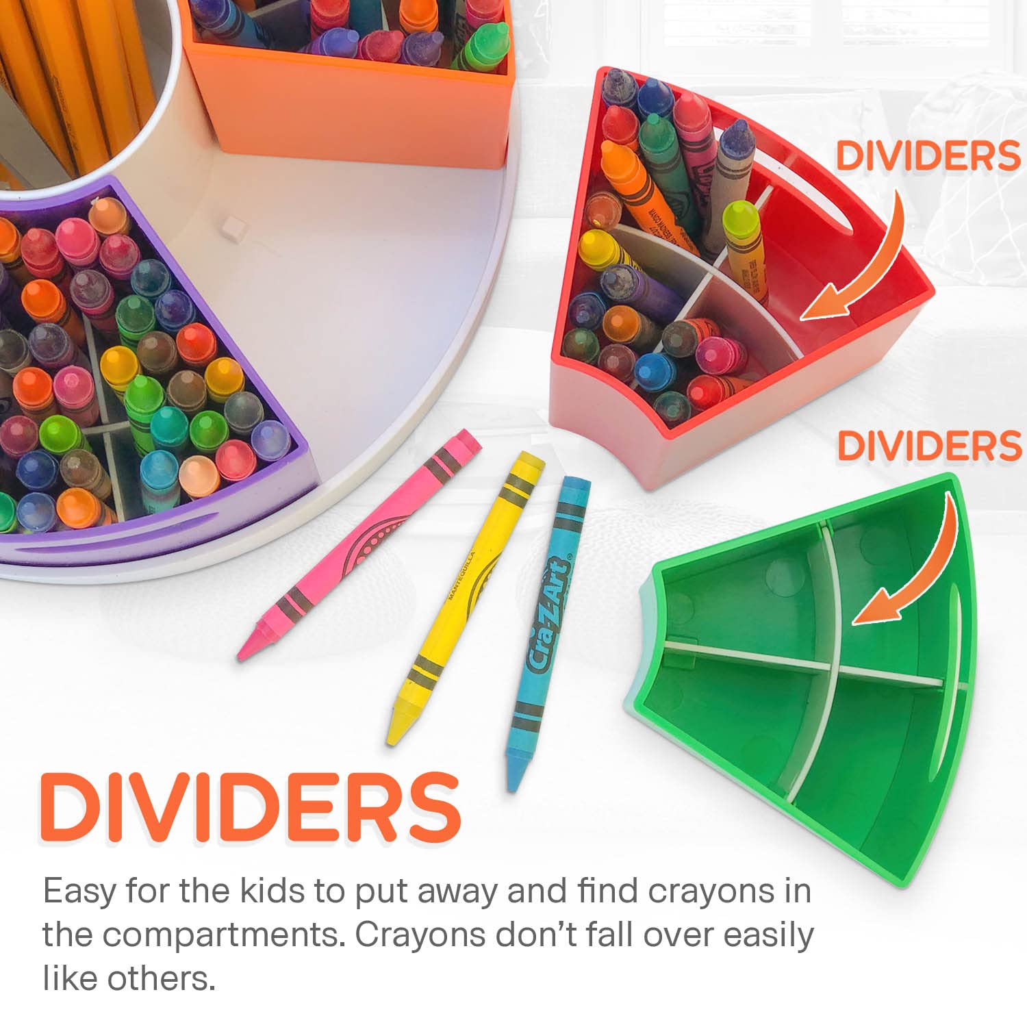 PUZZLE EZ Kids Crayon Organizer and Storage - Lazy Susan School Art Supplies Caddy for Classroom | Rotating Kids Desk Organizer | Pencil Marker Stationary Holder for Teachers & Students