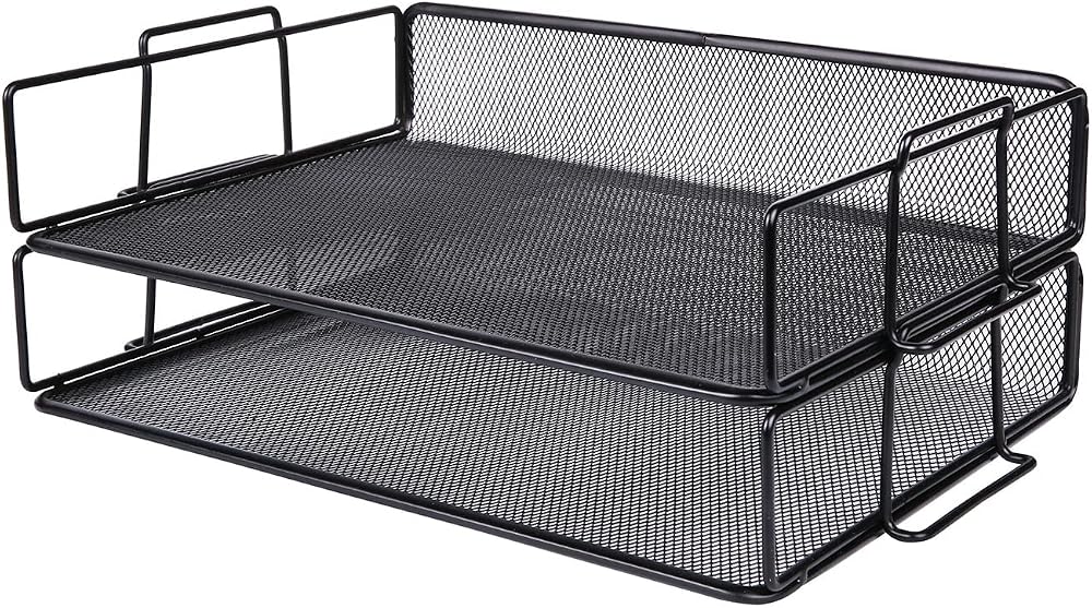EXERZ Letter Trays 2pc Stackable Desk Organizer Mesh Metal Black