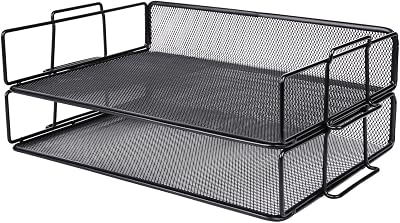 EXERZ Letter Trays 2pc Stackable Desk Organizer Mesh Metal Black