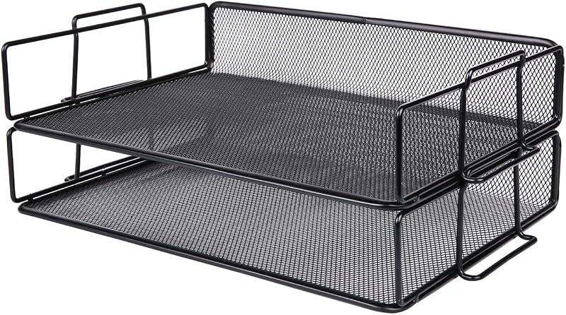 EXERZ Letter Trays 2pc Stackable Desk Organizer Mesh Metal Black