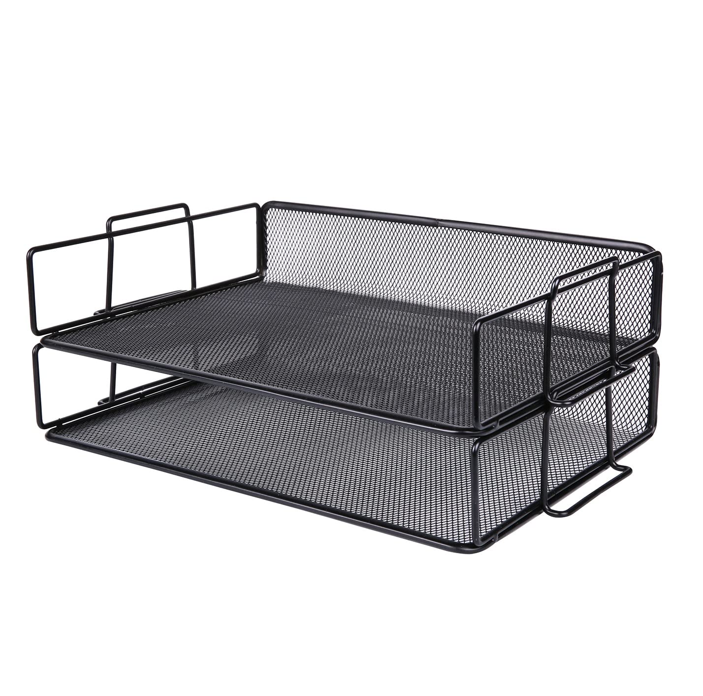 Exerz Letter Trays 2pcs Stackable Paper Sorter/Desk File Tray/Desk Organiser - Metal Rack - Office, School, Home - Black