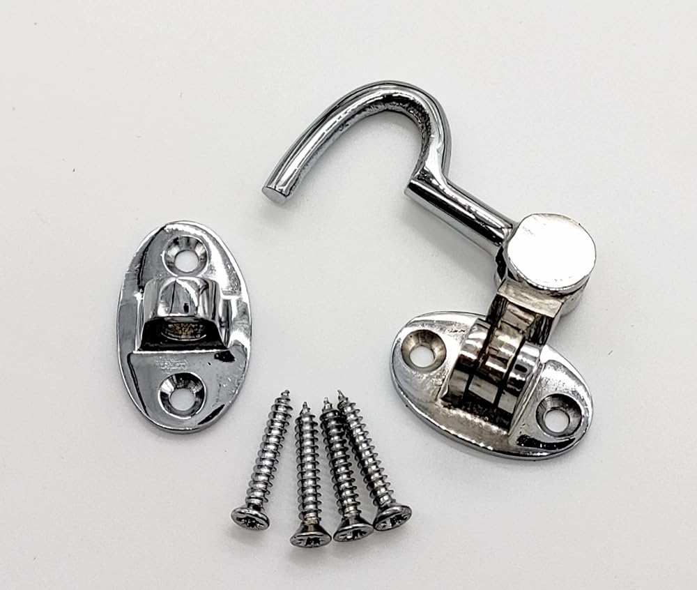 SISI UK 2 Inch Chrome Cabin Hook & Eye Latch Silent Catch Door Holder Screws