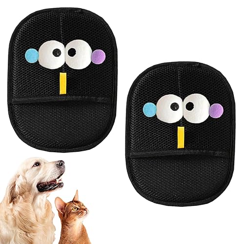 2PCS Double-Sided Pet Static Hair Removal Gloves Pet Grooming Gloves New Big Eyed Design Washable Reusable for Bed Sheets Couch Clothes Carpet, Multipurpose Pet Care Accessory for Cats and Dogs