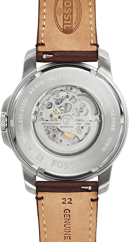 Herrenuhr Grant, mechanisches Automatikwerk, 45mm Silbernes Edelstahlgehäuse mit Lederarmband, ME3099