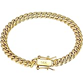 TRIPOD JEWELRY 4mm 6mm Miami Cuban Link Chain 14K REAL Gold Plated 316L Stainless Steel Solid Necklace Bracelet for Womens Mens(Double Safety Clasp, Custom Box and Pouch Packing, Christmas Gift)