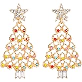 DEYOUM Christmas Tree Earrings for Women Sparkly Colorful Crystal Christmas Tree Earrings Dainty Fashion Handmade Star Christmas Tree Dangle Drop Earrings Christmas Party Statement Holiday Jewelry Accessories