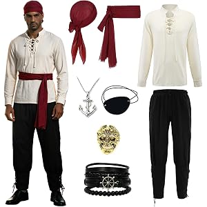 HGZXQMN Pirate Costume Men,Mens Ren Faire Outfit,Medieval Renaissance Shirt-Pants-Pirate Accessories,for LARP,Halloween