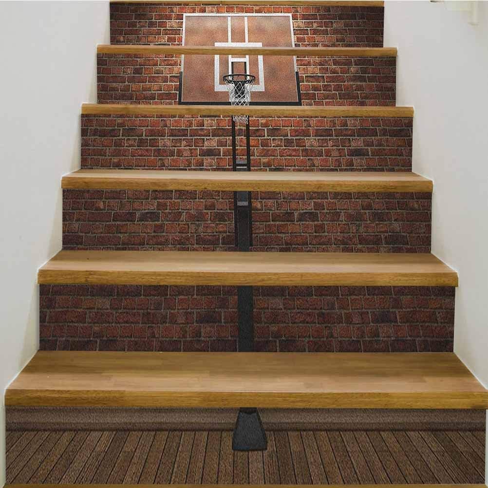 Amazon Com Lcggdb 3d Basketball Stair Riser Stickers Old Brick Wall And Basketball Hoop Rim Indoor Training Exercising Stadium Picture Stair Stickers Decals Wallpaper 39 3 W X 7 H X6pcs 2 Set Brown Home Kitchen