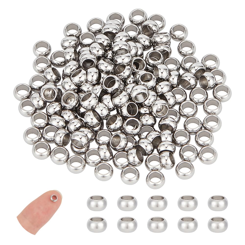 UNICRAFTALE 200pcs 5mm Rondelle Spacer Beads Stainless Steel Loose Beads Metal Small Hole Spacer Beads Smooth Surface Beads Finding for DIY Bracelet Necklace Jewelry Making Craft, Hole 3mm