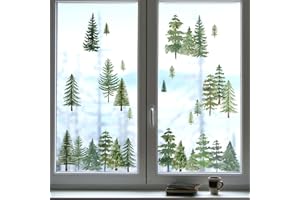 MOSITU Winter Tree Window Clings Watercolor Tree Window Decals Double Sided Small Pine Tree Wall Stickers Removable Forest Green Tree Wall Stickers Peel and Stick Winter Tree Window Wall Stickers