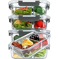 M MCIRCO [5-Pack,36 Oz] Glass Meal Prep Containers 2 Compartments Portion Control with Upgraded Snap Locking Lids Glass Food 