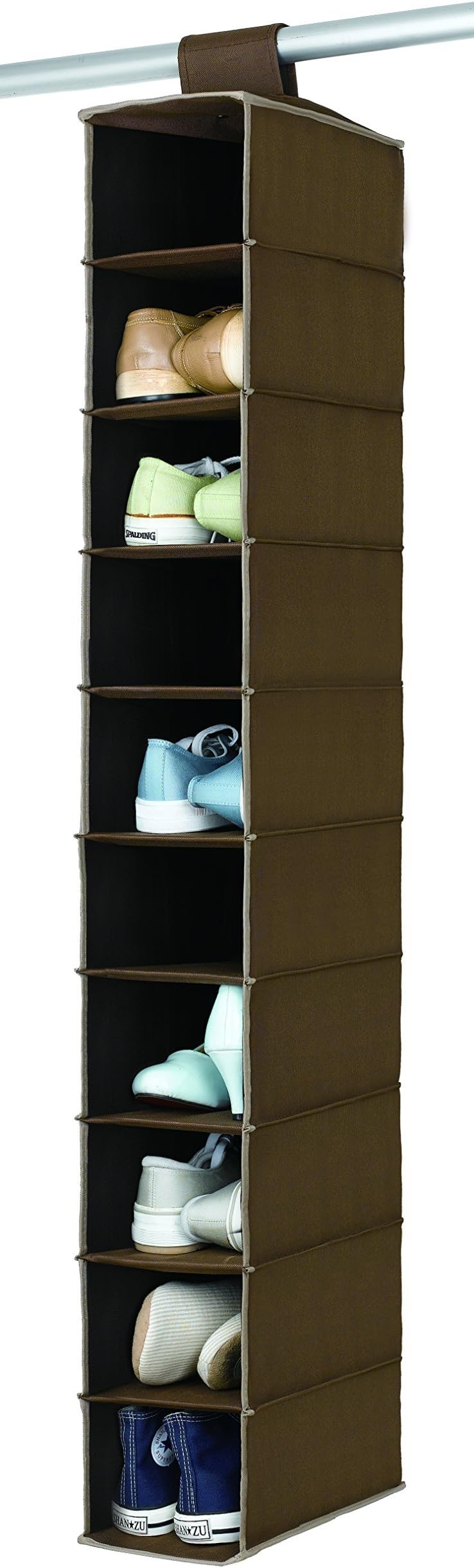 Tidy Living 10 Shelf Storage Hanging Accessory Shelves, Brown