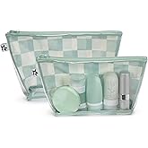 Tiny Twinkle Diaper Bag Organizing Pouches | 2 Pack Mess-Proof Travel Organizer Bags with Structured Bottom & Clear Front | TSA Approved Toiletry Bag Set for Baby and Mom Essentials (Sage Checkers)