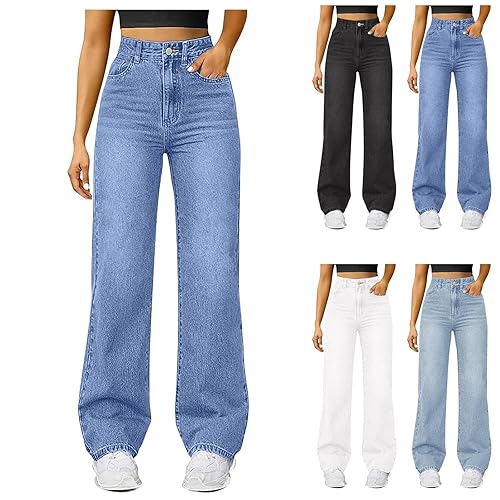 Jeans for Women UK, Wide Leg Jeans for Women High Waisted Skinny Bell Bottom Denim Flared Pants with Slant Pockets Trendy Loose fit Vintage Trousers XL