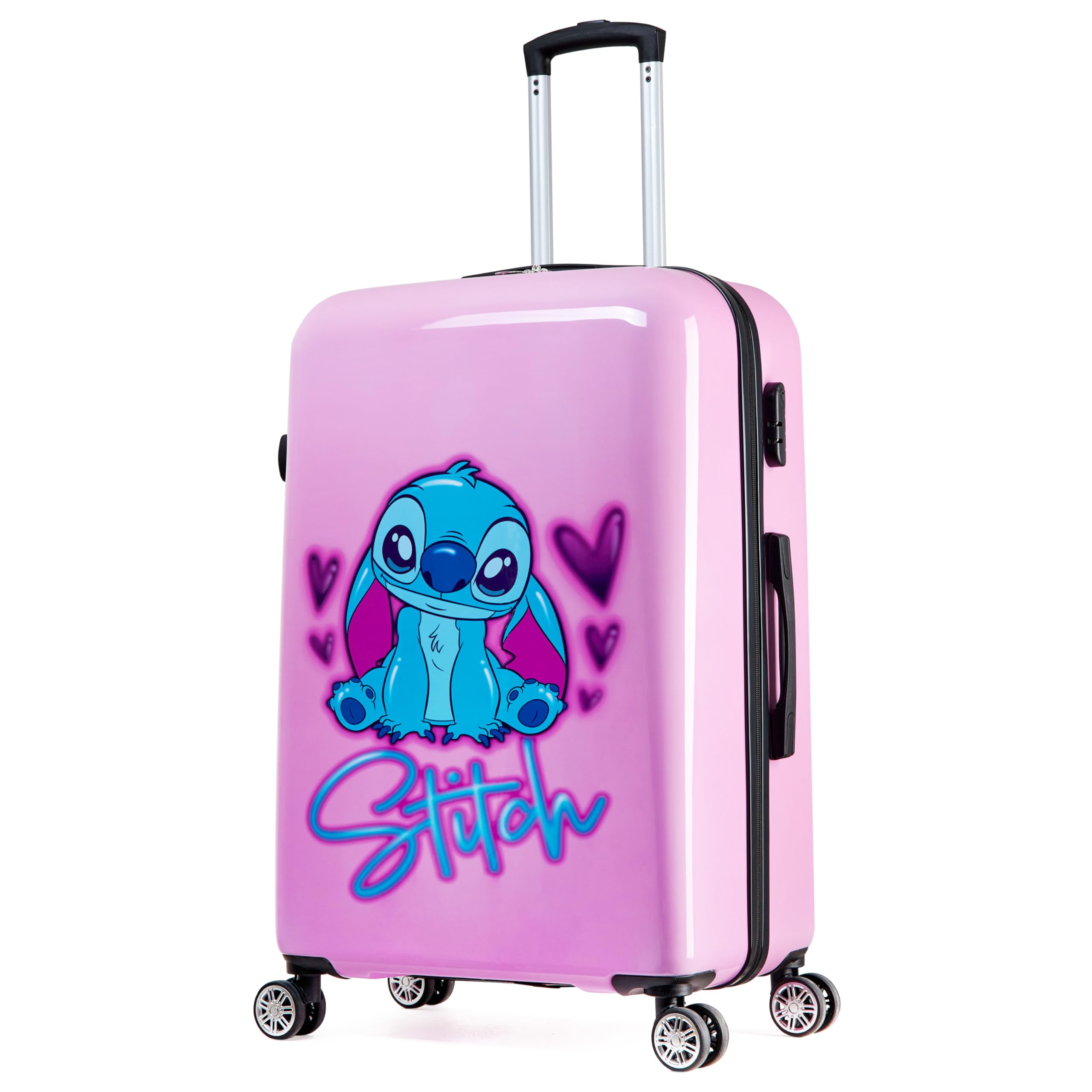 Photo 1 of Disney Stitch Suitcase Set or Individual, Hard Shell Suitcase with Wheels 28L, 50L or 91L, 4 Wheels (Pink Stitch Large)