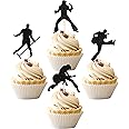 24 PCS Rock Band Cupcake Toppers Black Glitter Rock Pop Music Theme Cupcake Picks Music Concert Theme Birthday Party Cake Decorations Supplies