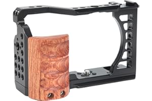 Camera Cage for A7C Camera, Vlogging Video Stabilizer Cage Frame with Wooden Handle Grip, with 1/4in & 3/8in Screw Hole and C