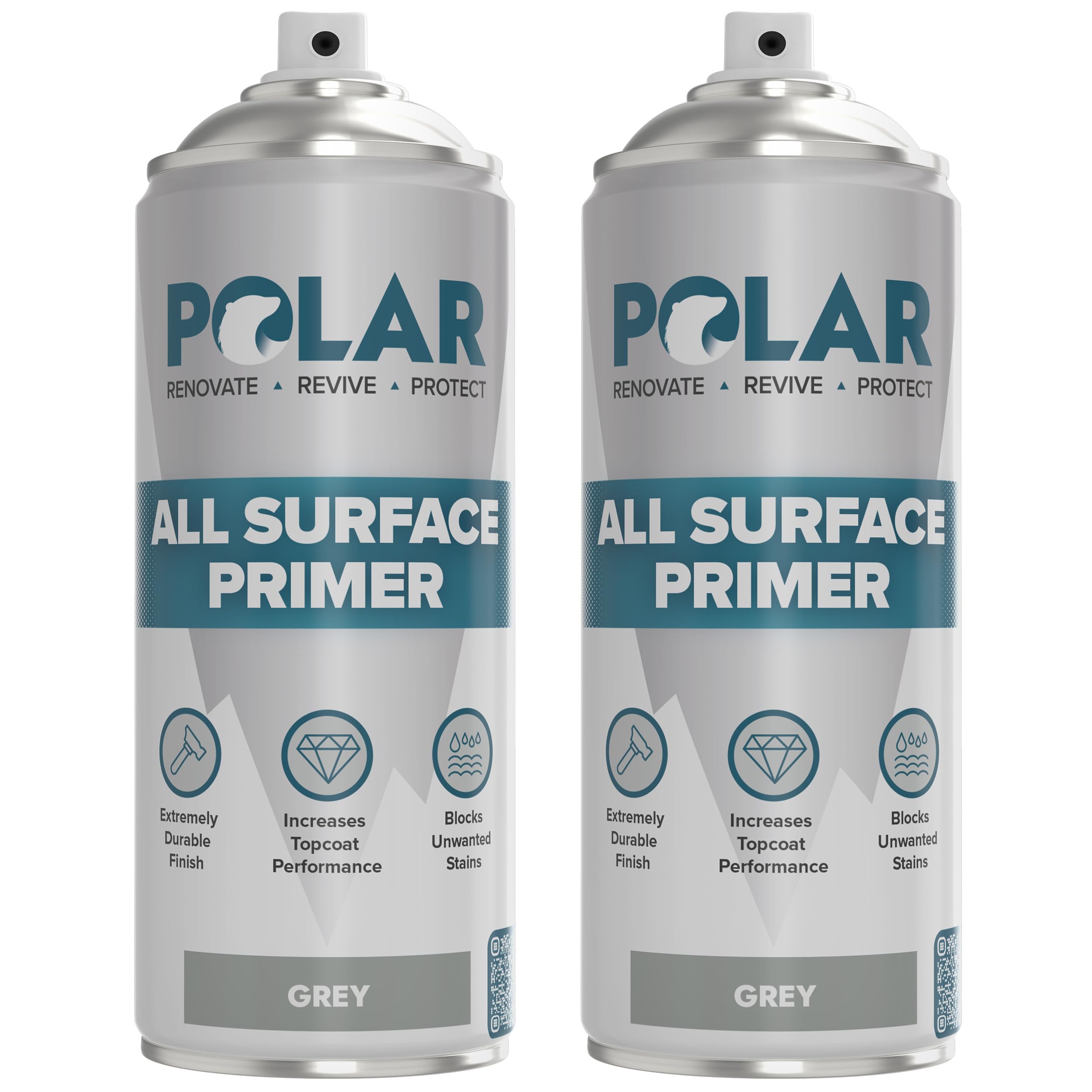 Polar All Surface Primer Spray Paint - 2 x 400ml, Matt Grey - Quick Drying Undercoat - Easy Spray Primer with Strong Adhesion - For Interior & Exterior Surfaces