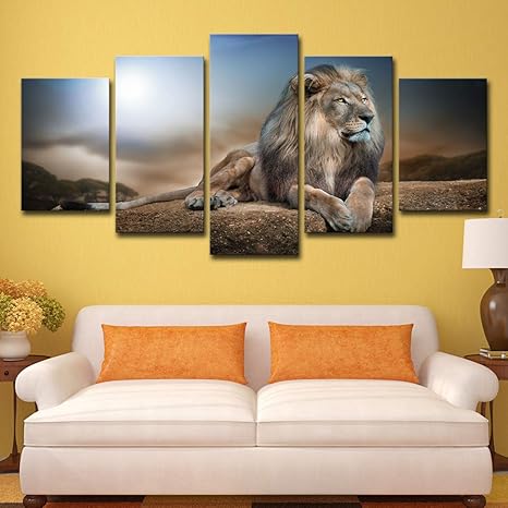 Amazon Com Wwpp Lion On The Rock Home Decor Painting Wall 5 Blocks On The Lion Lion Painting Paintings