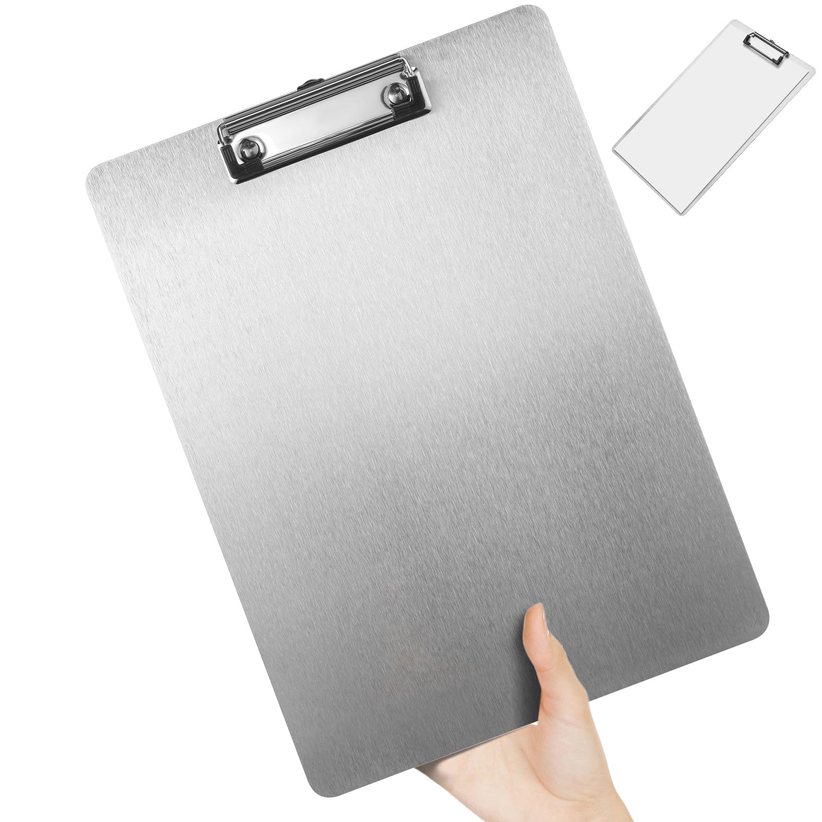 Photo 1 of Stainless Steel Clipboard Heavy Duty Metal Clipboards 9 x 12.5 Inch Contractor Clipboard with Low Profile Clip for Letter Size and A4 Paper Sheet Supplies for Office Jobsite Medical Law Enforcement