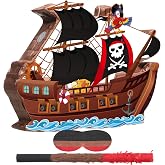 Pasimy Pirate Pi&ntilde;ata with Blindfold and Stick, 16.14 x 12.20 Inch | Pirate Ship Pi&ntilde;ata Bundle, Treasure Theme Birthday Baby Shower, Halloween Party Decorations Family Game Supplies