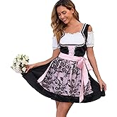 Populus 2-piece Oktoberfest Outfits Women German Dirndl Dress Traditional Bavarian October Festival Costume