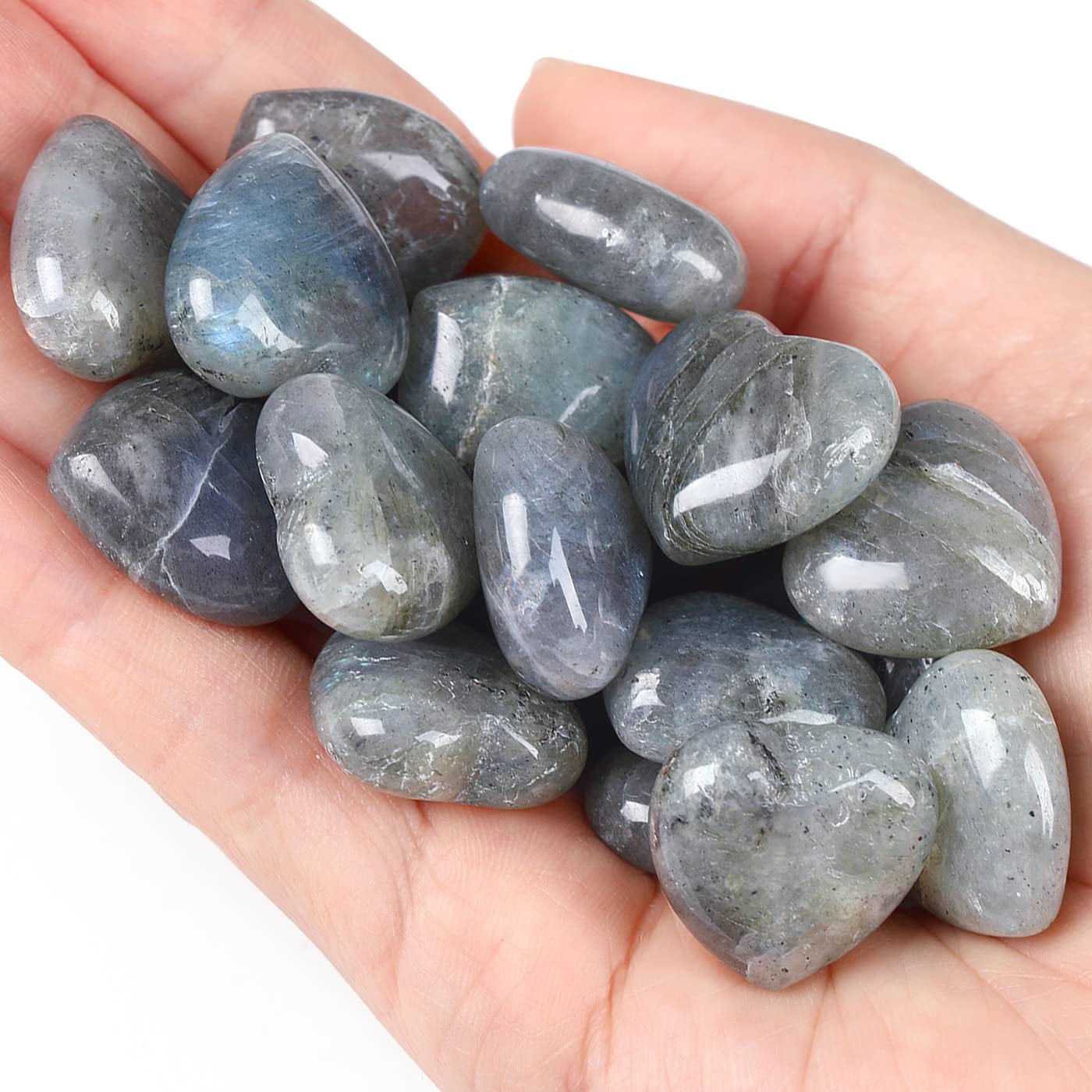 Photo 1 of 10 PCS Heart Labradorite Crystal Thicken Set Blue Black Polished Stones Palm Love Natural Healing Crystals Gemstones Reiki Energy Balancing Carved Palm Worry Stone Meditation Gift