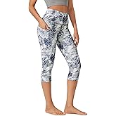 ODODOS Women's High Waisted Yoga Capris with Pockets, Tummy Control Non See Through Workout Athletic Running Capri Leggings