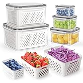 HOTEC 5-Pack Large Fruit Storage Container for Fridge Leak proof with Removable Colander, BPA Free Dishwasher & microwave safe Largest 4.15L