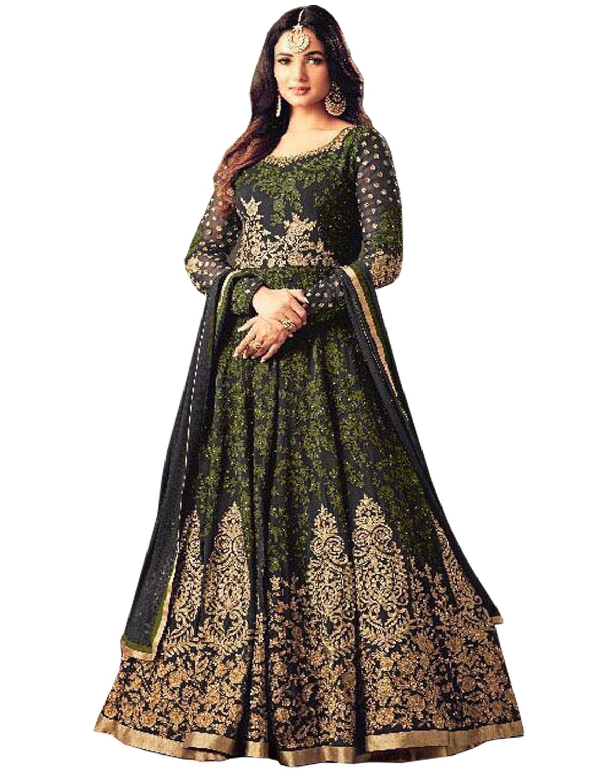 diva & diya women's embroidered semi-stitched salwar suit(mehndi-color)