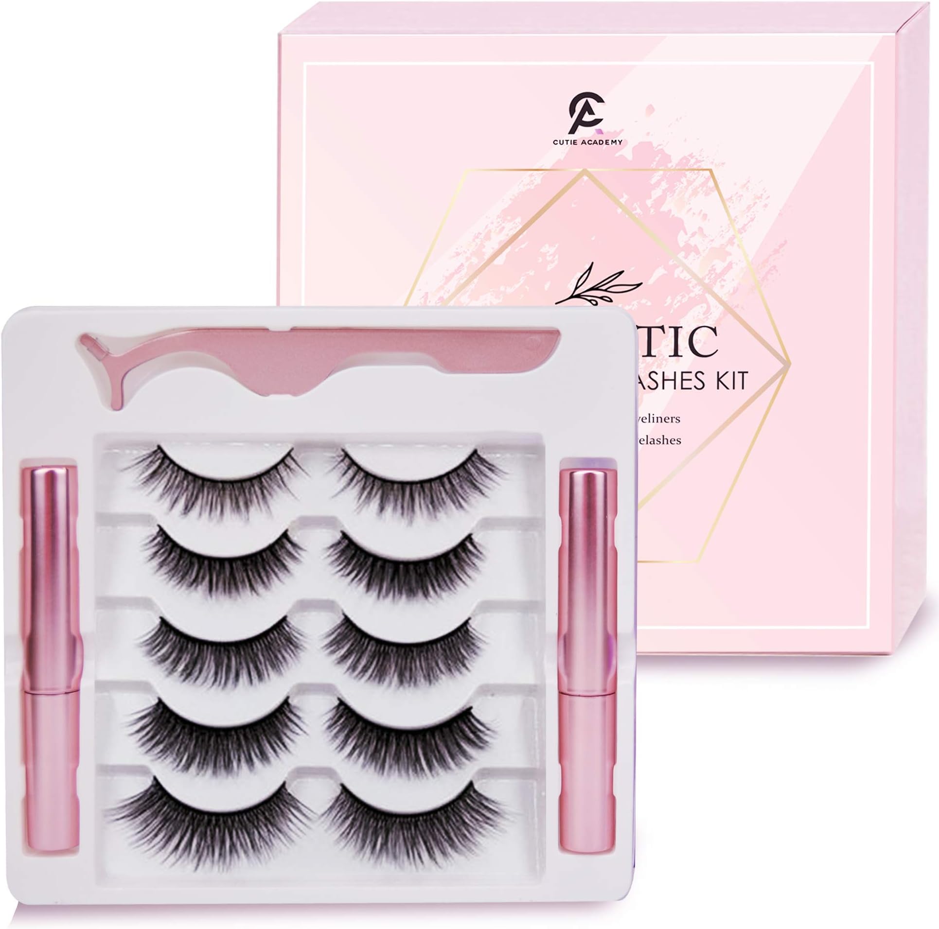 5 Pairs of Reusable Magnetic Eyelashes with 2 Magnetic Eyeliner Kit, 3D Magnetic Eyelashes Kit, No Glue Needed