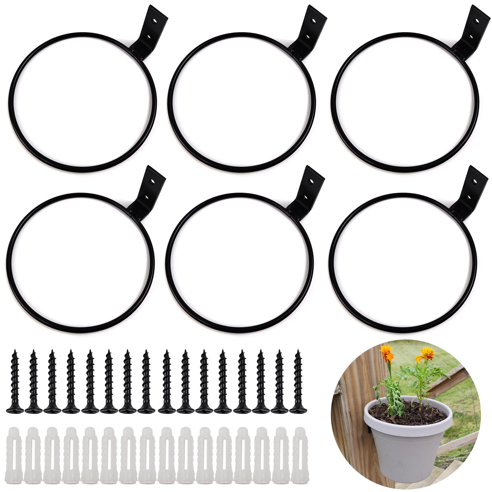 Photo 1 of TIHOOD 6 Pack 6 inch Flower Pot Holder Ring, Flower Pot Holder Ring Wall Mounted Set Wall Mounted Metal Planter Hanger Matte Black Hanging Plant Holder